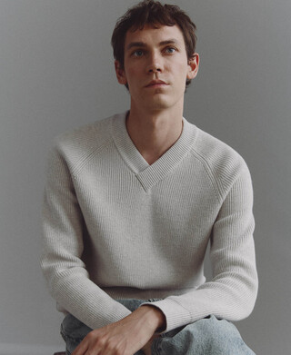 Knit cross-over V-neck sweater