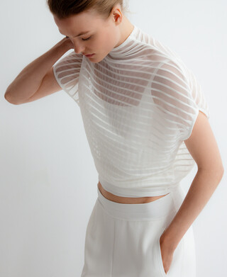 Sheer striped sweater woman