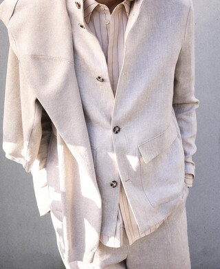 European linen mandarin collar blazer