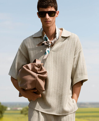 Raffia texture oversize polo shirt