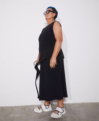 Midi dress with front flounce Midi dress with front flounce