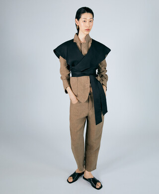 Cropped shawl top with shawl collar