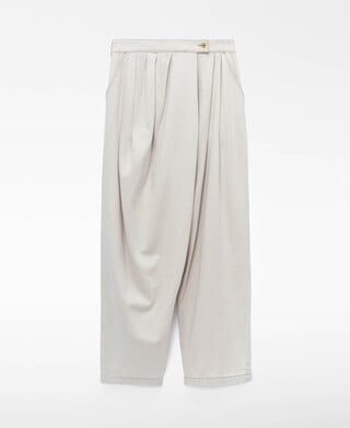 Cal&ccedil;as baggy cruzadas em ganga de algod&atilde;o