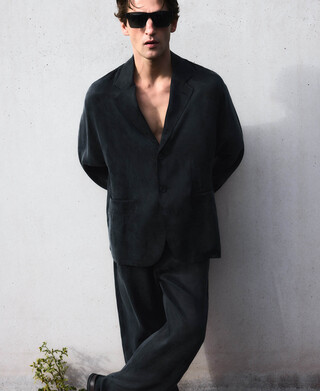 Cotton seersucker bowling collar shirt