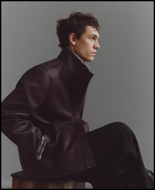 Leather-Non-Leather band collar jacket