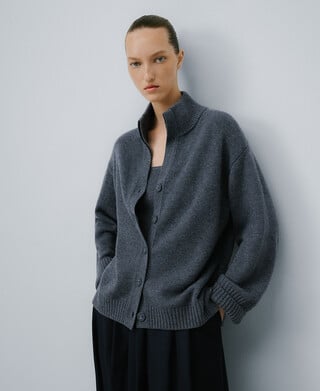 Merino wool high collar cardigan woman Merino wool high collar cardigan woman