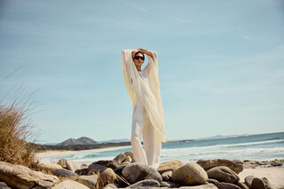 Long openwork knit caftan