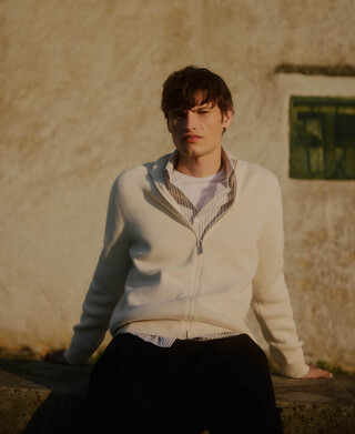 Organic cotton ribbed knit cardigan man