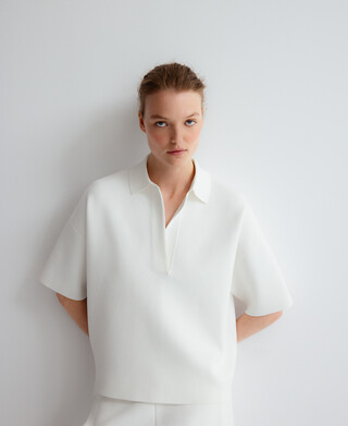 Knit short sleeve polo shirt woman
