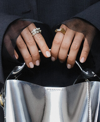 Mica metallic-finish bucket bag woman