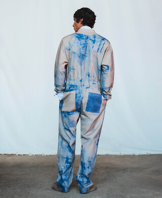 Aged-effect relaxed fit jumpsuit man