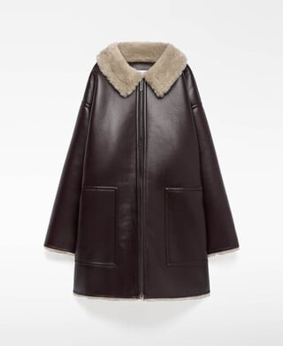Leather-Non-Leather zip-up coat