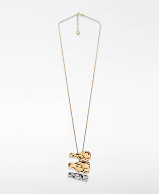 Two-tone metal pieces chain necklace