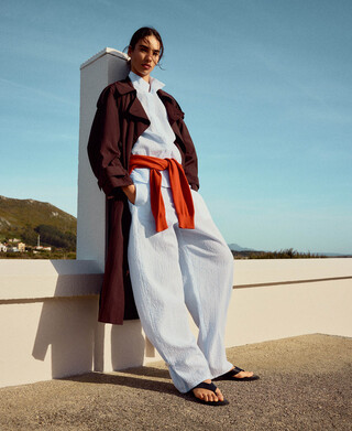 Maxi-lapel oversize trench coat