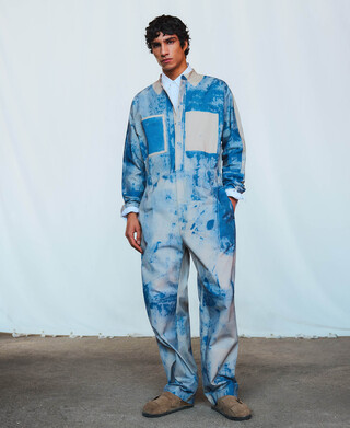 Aged-effect relaxed fit jumpsuit man