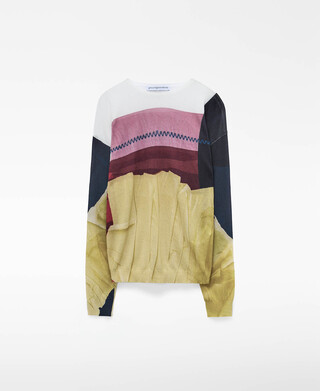 Printed crew collar fine knit sweater