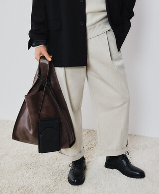 Leather brown shopper bag man