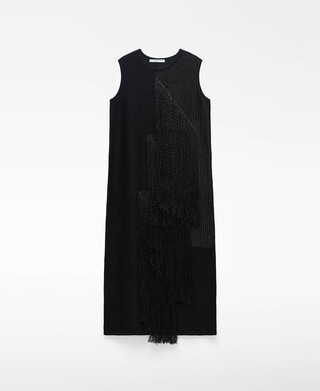 Vestido de malha intarsia com franjas