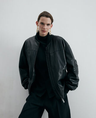 Leather texture oversize bomber Leather texture oversize bomber