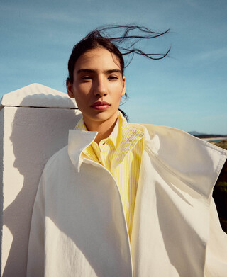 Funnel neck short trench coat
