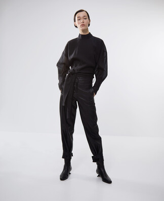 Leather texture slouchy trousers