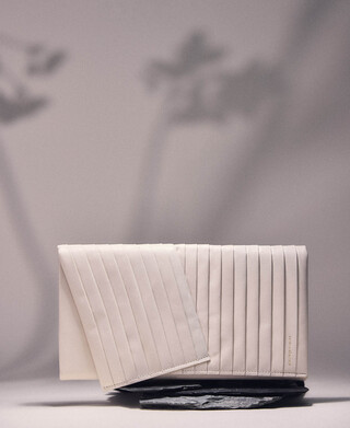 Pleated leather maxi clutch