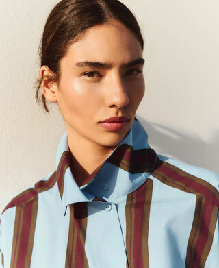 Cotton striped asymmetric crop shirt