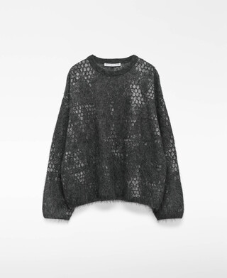 Brushed jacquard knit sweater