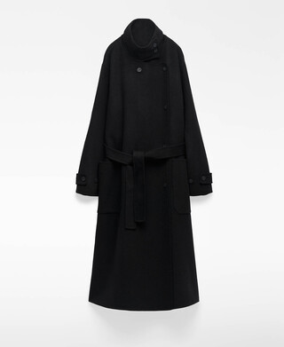 Damenmantel mit Wickelausschnitt und Stehkragen