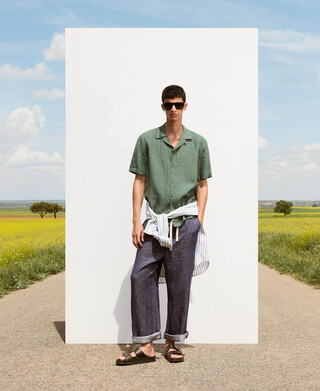 European linen striped bowling shirt