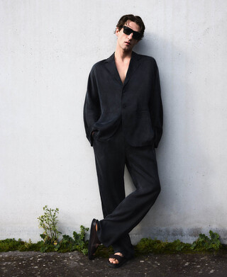 Cotton seersucker bowling collar shirt