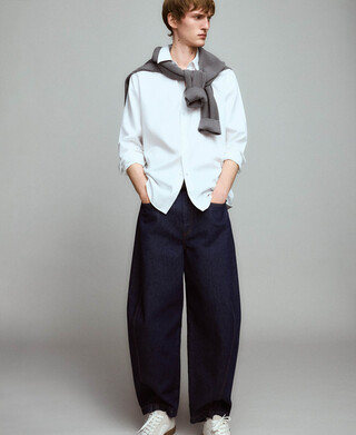 Cotton denim barrel fit trousers
