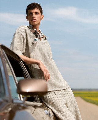 Raffia texture oversize polo shirt
