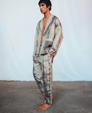 Aged-effect barrel fit trousers man