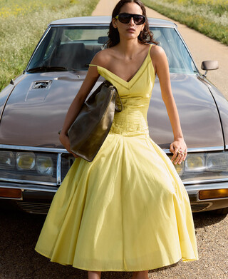 Vestido midi talle fruncido algod&oacute;n
