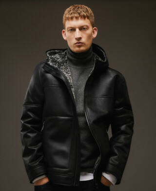 Leather texture hooded jacket