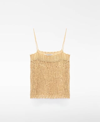 Top com al&ccedil;as em malha desfiada de cupro