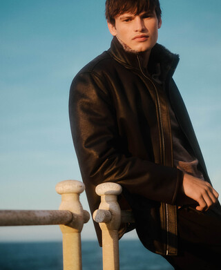 Non-Leather band collar jacket man