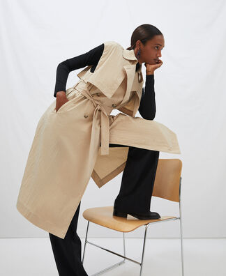 Gabardina sin mangas en viscosa y nylon Gabardina sin mangas en viscosa y nylon