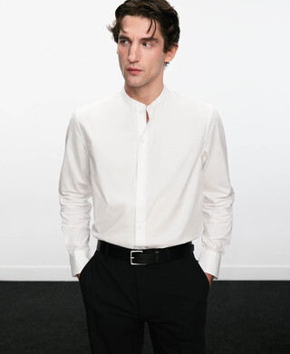 Cotton regular fit mandarin collar shirt
