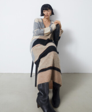 Long striped dress in carded mohair