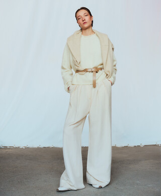 Pantalon tailleur en lin européen mélangé femme