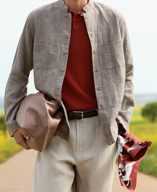 European linen mandarin collar shirt