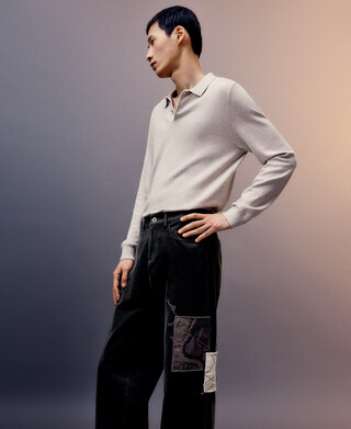 Polo marbré à manches longues pour homme