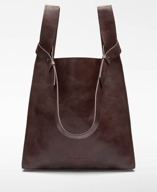 Leather brown shopper bag man