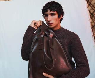 Leather brown shopper bag man