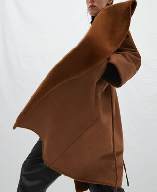 Wrap-around coat with shawl collar