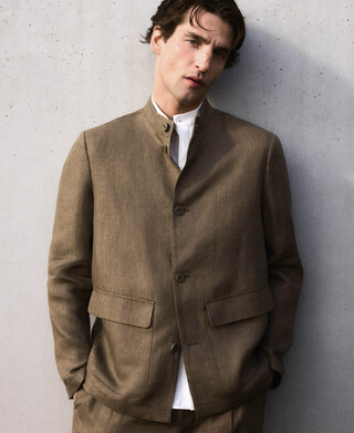 Cotton regular fit mandarin collar shirt