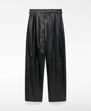 Leather pleated trousers