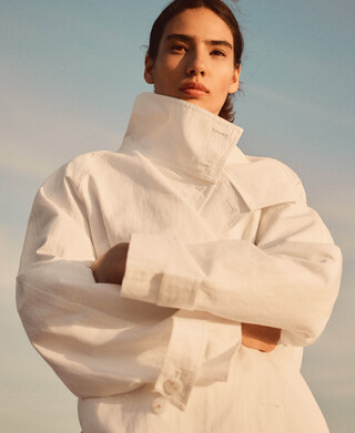 Funnel neck short trench coat